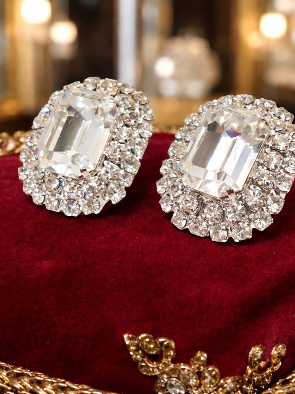 Couture 1950s West Germany Dior Designer Crystal  Earrings Janis Paige Estate